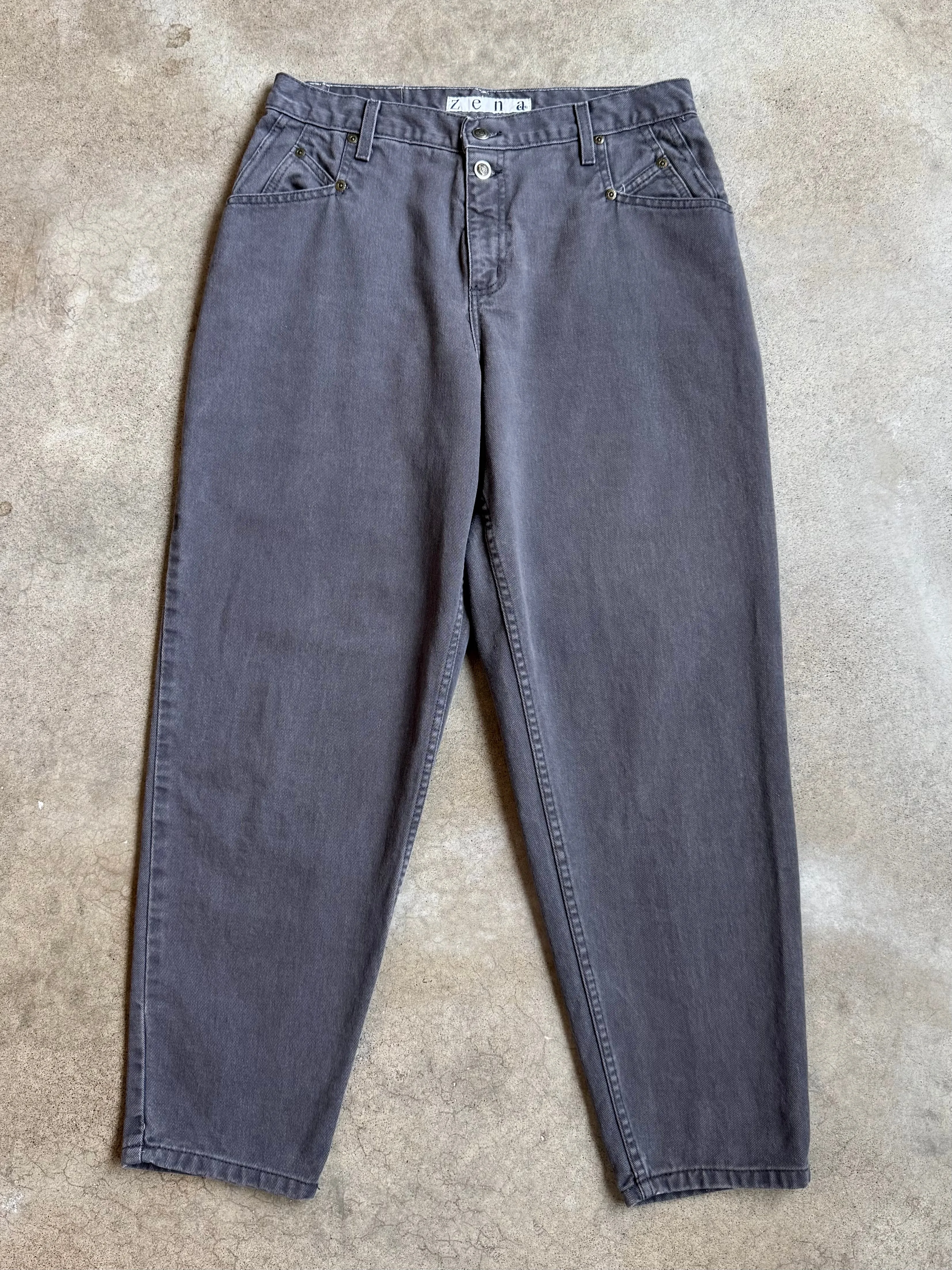 90s Vintage Zena Grey High-Waisted Tapered Jeans (W32”)