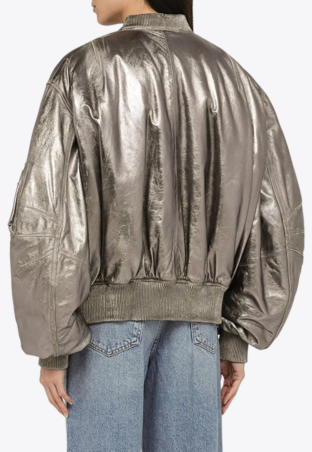 Anya Metallic Leather Bomber Jacket