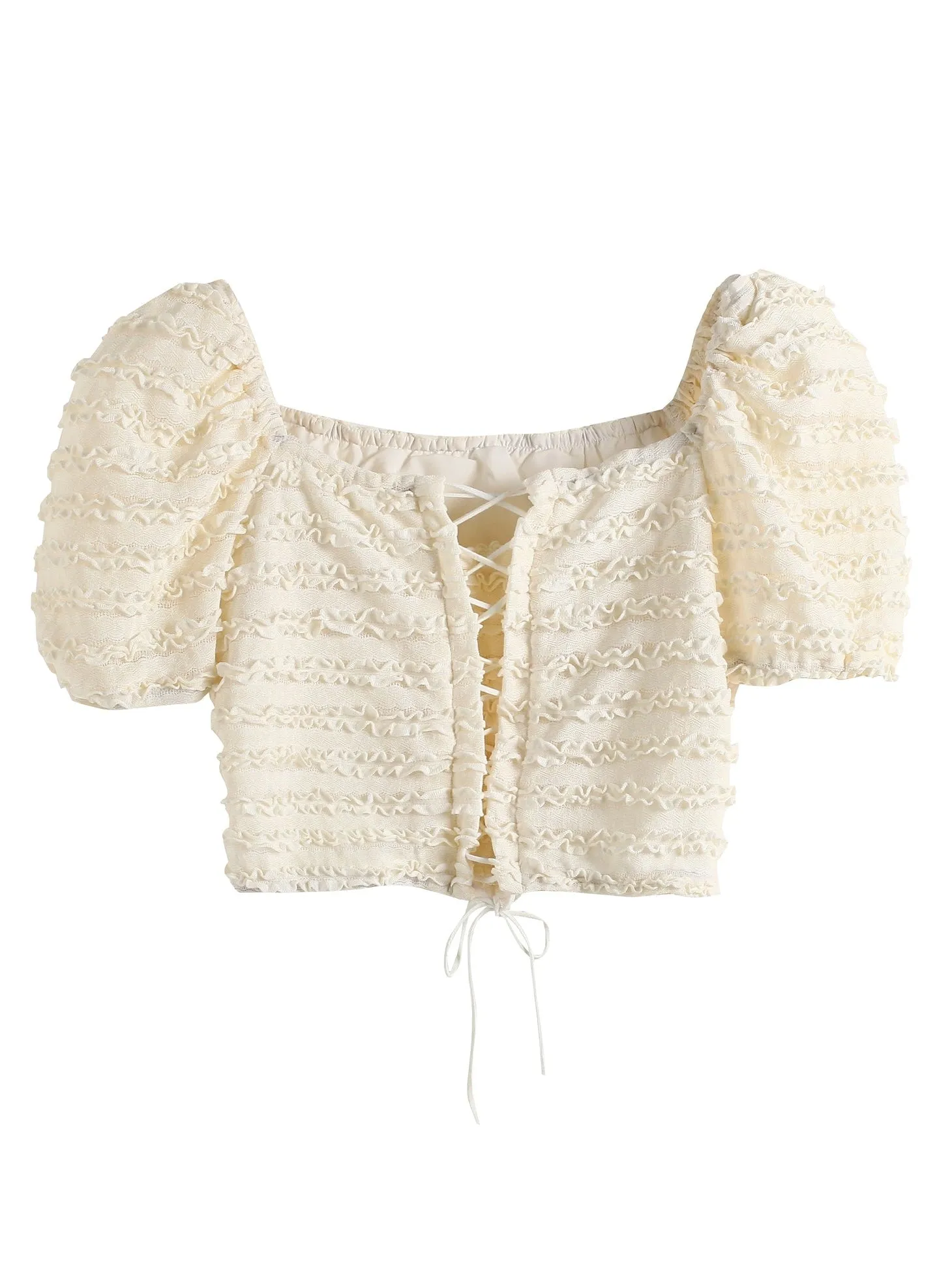 Bandage Puff Sleeve Short Top & Culottes