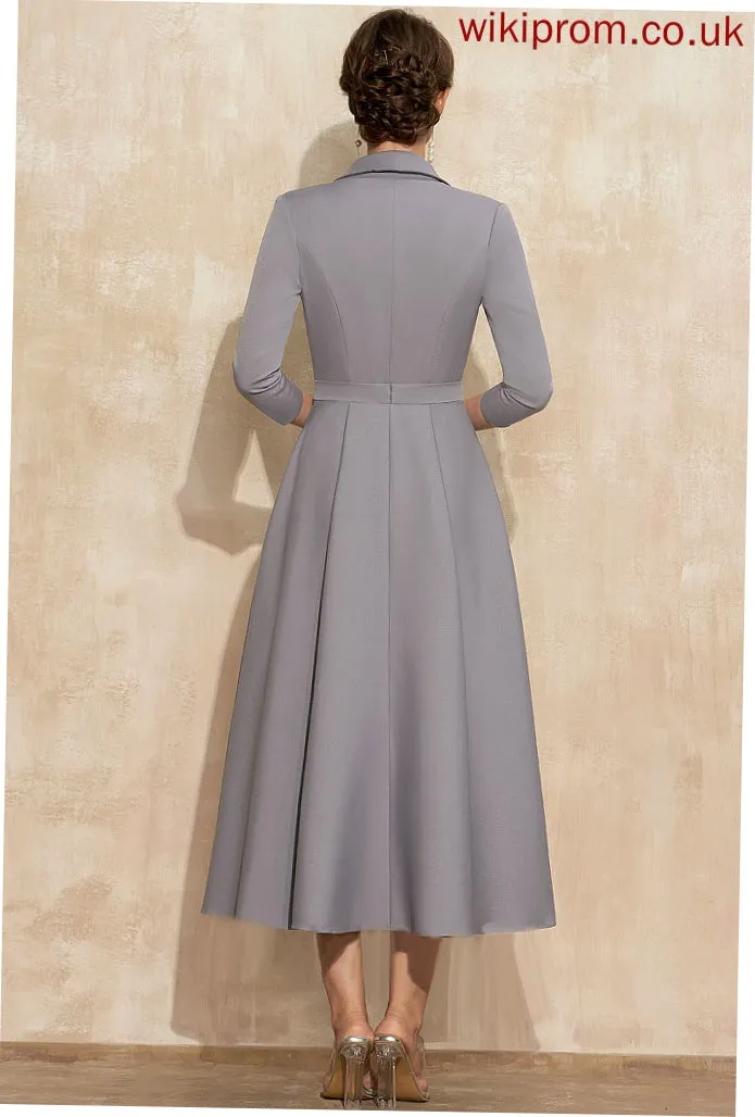 Cocktail V-neck A-Line Dress Stretch Tea-Length Valeria Crepe Cocktail Dresses