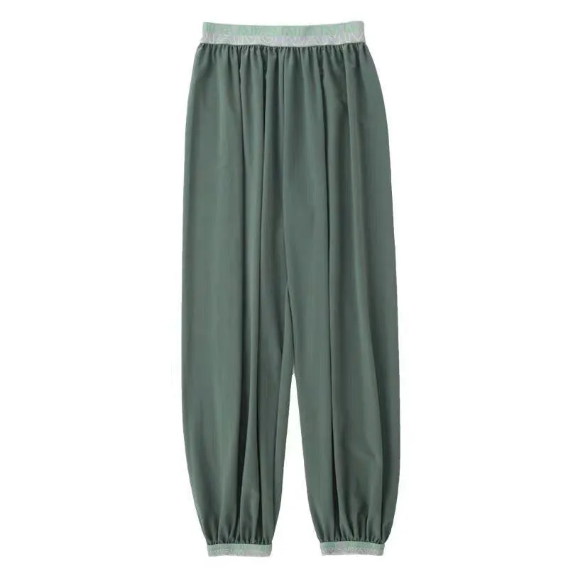 Cooling High Waist Drape Summer Thin Loose Jogger Sporty Silk Wide Leg Lantern Pants