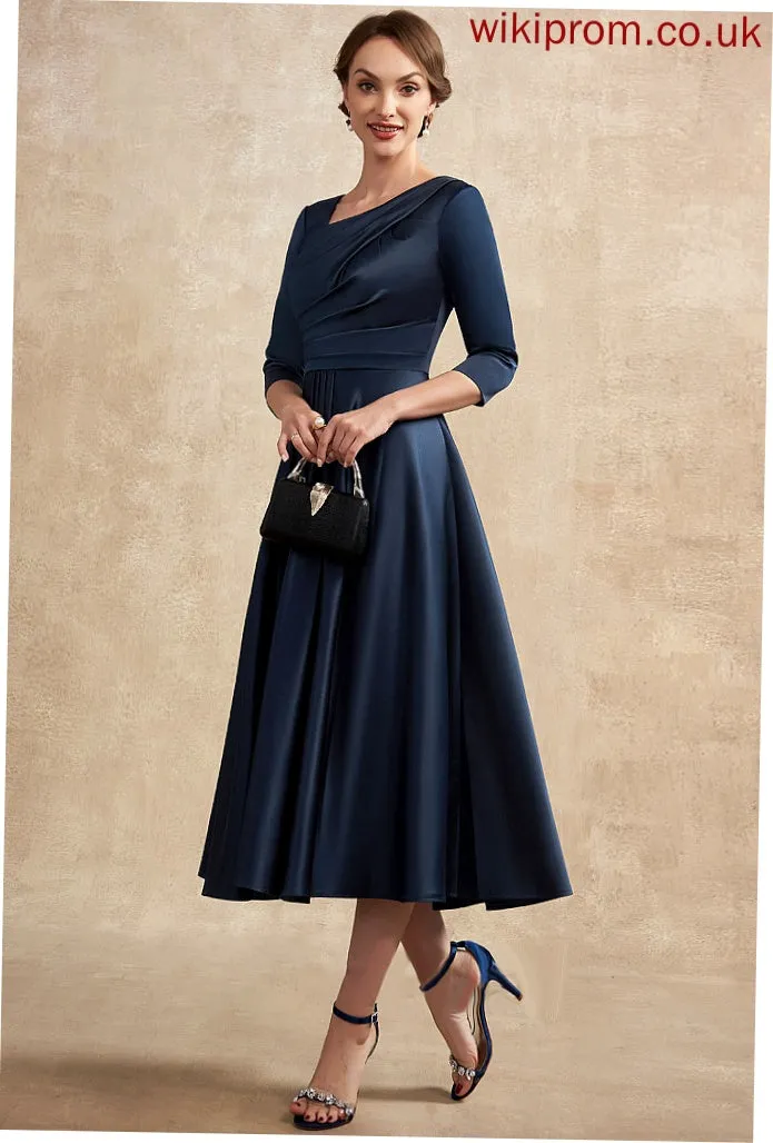 Eileen With Dress A-Line the V-neck Ruffle Mother Satin Mother of the Bride Dresses Tea-Length Bride of