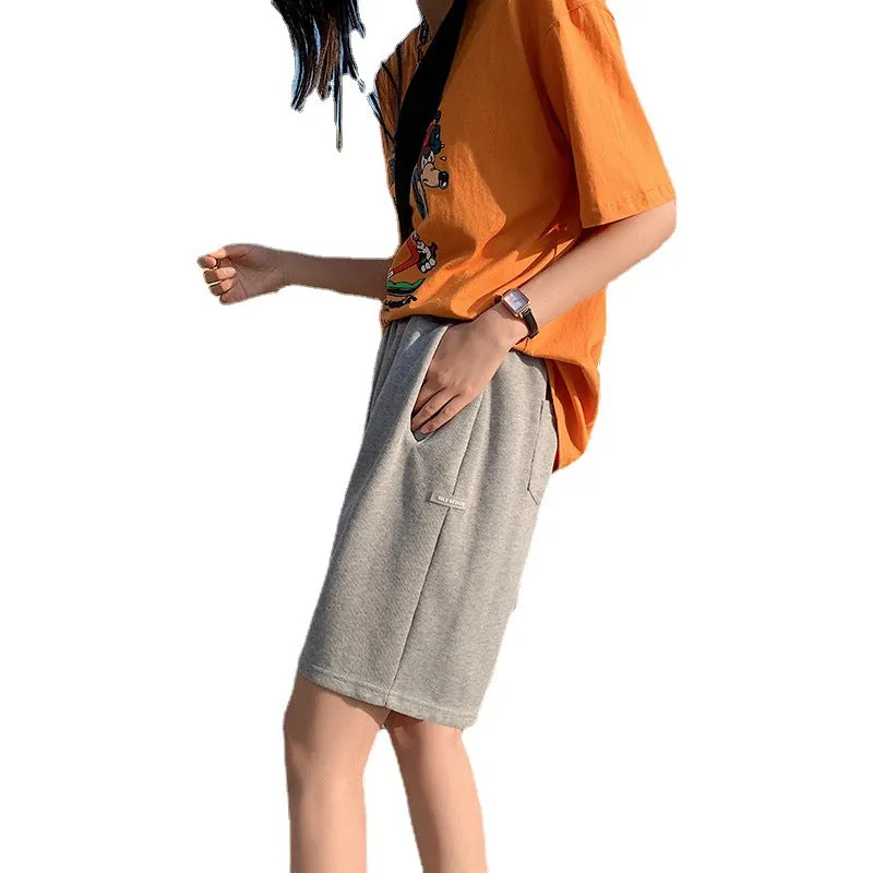 Gray Gym Shorts Women Summer Loose Straight INS Slim Look Casual Wide Leg Pants Bermuda Shorts