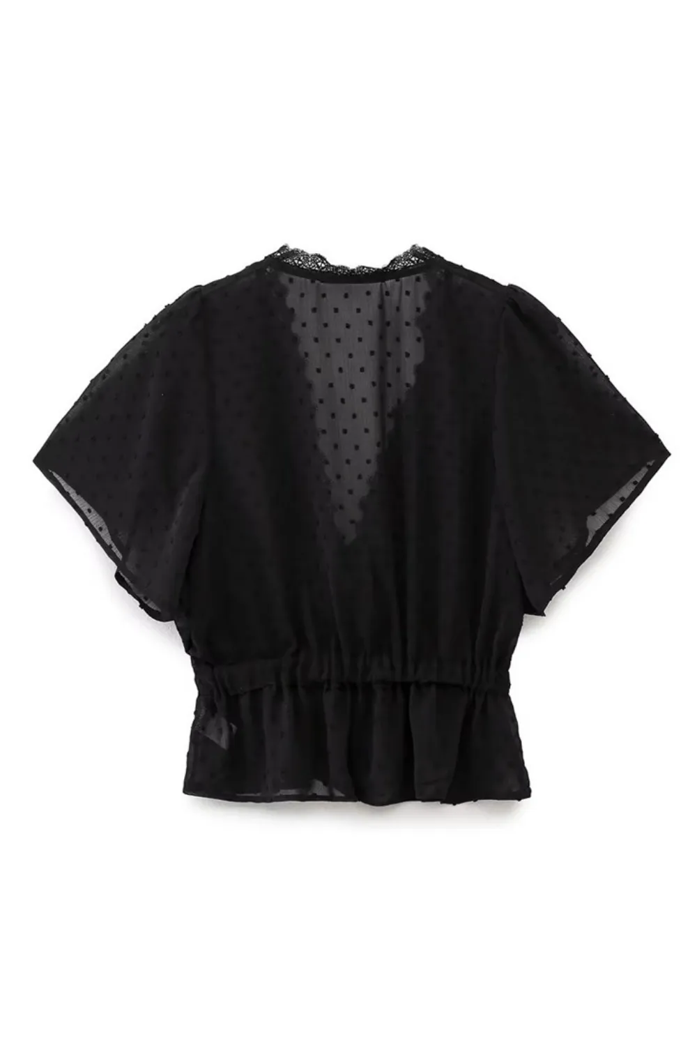 'Hilda' V-Neck Polka Dot Sheer Blouse Top