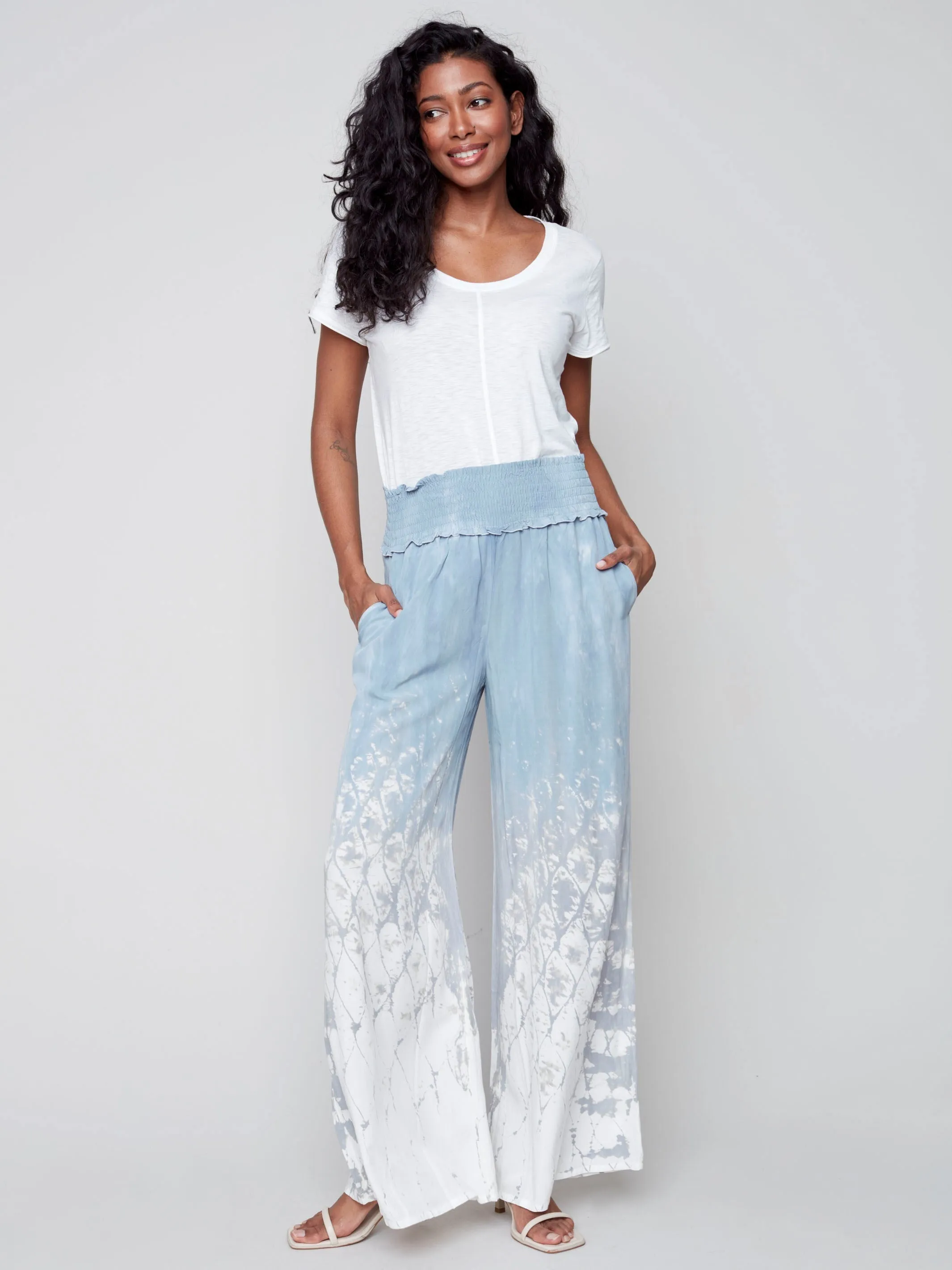 Ombré Tie-Dye Palazzo Pants - Cerulean