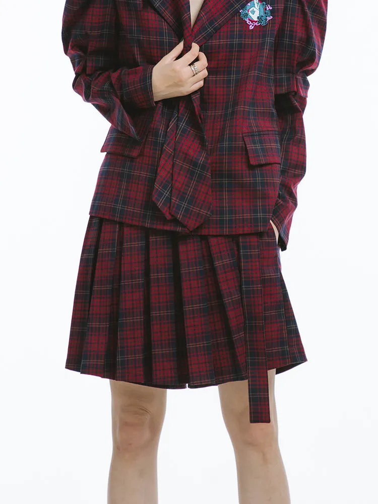 Plaid Pleats Short College Culottes