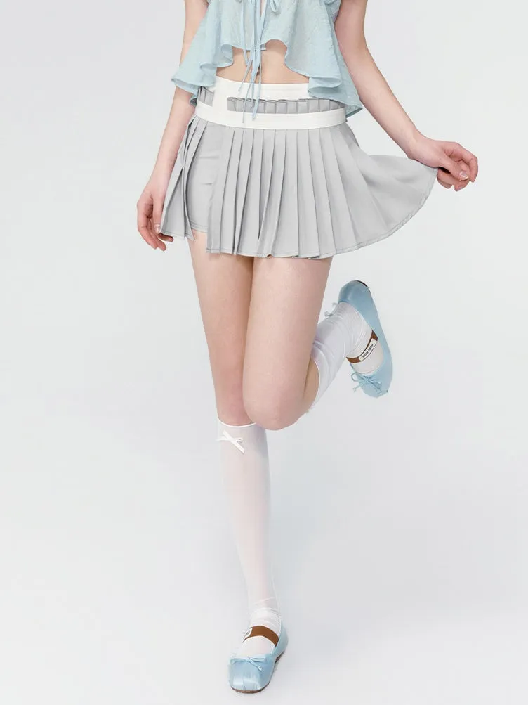 Pleats Wrap Plain Casual Mini Culottes