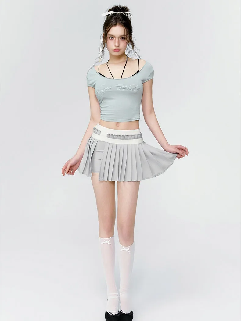 Pleats Wrap Plain Casual Mini Culottes