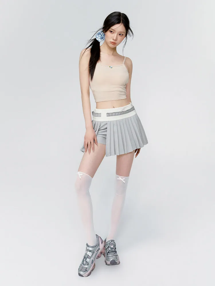 Pleats Wrap Plain Casual Mini Culottes