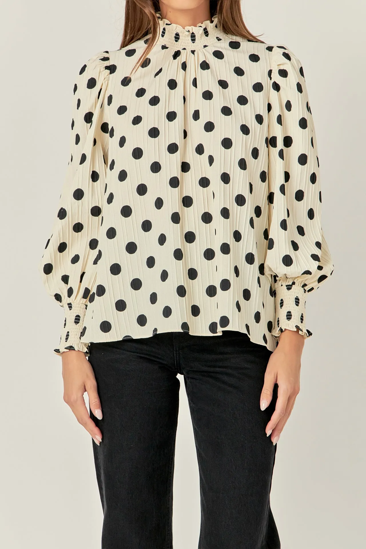 Polka Dot Smock Neck Blouse