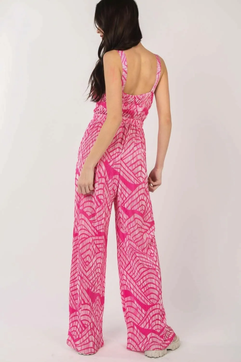 Printed Pattern Wide Leg Jumpsuit with Sleeveless Style