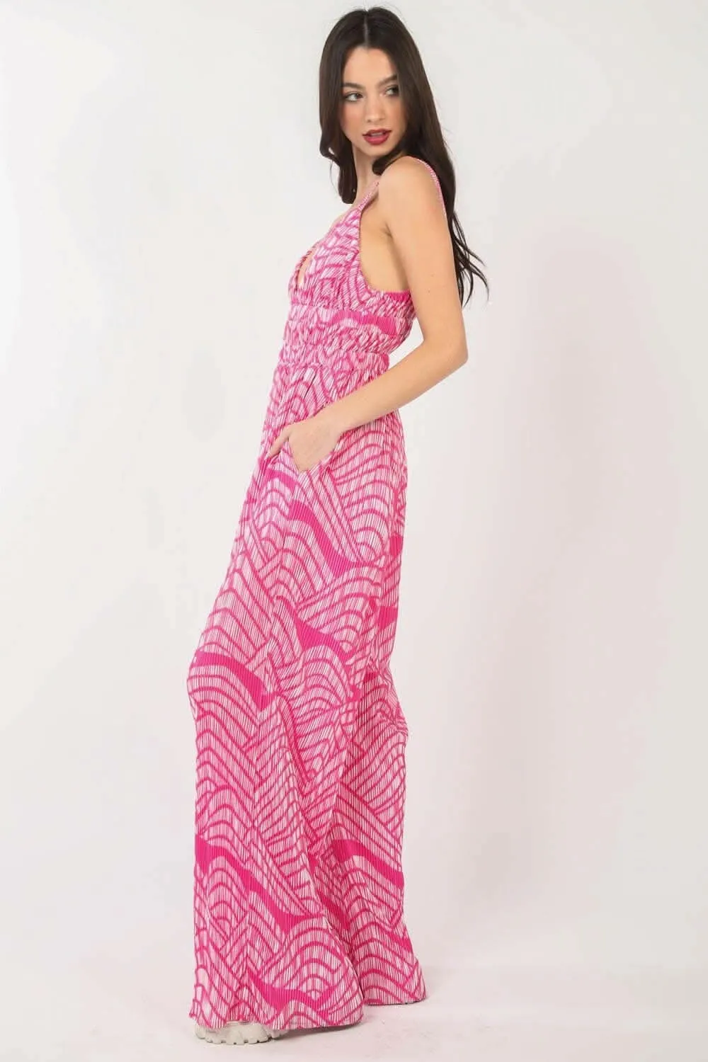 Printed Pattern Wide Leg Jumpsuit with Sleeveless Style