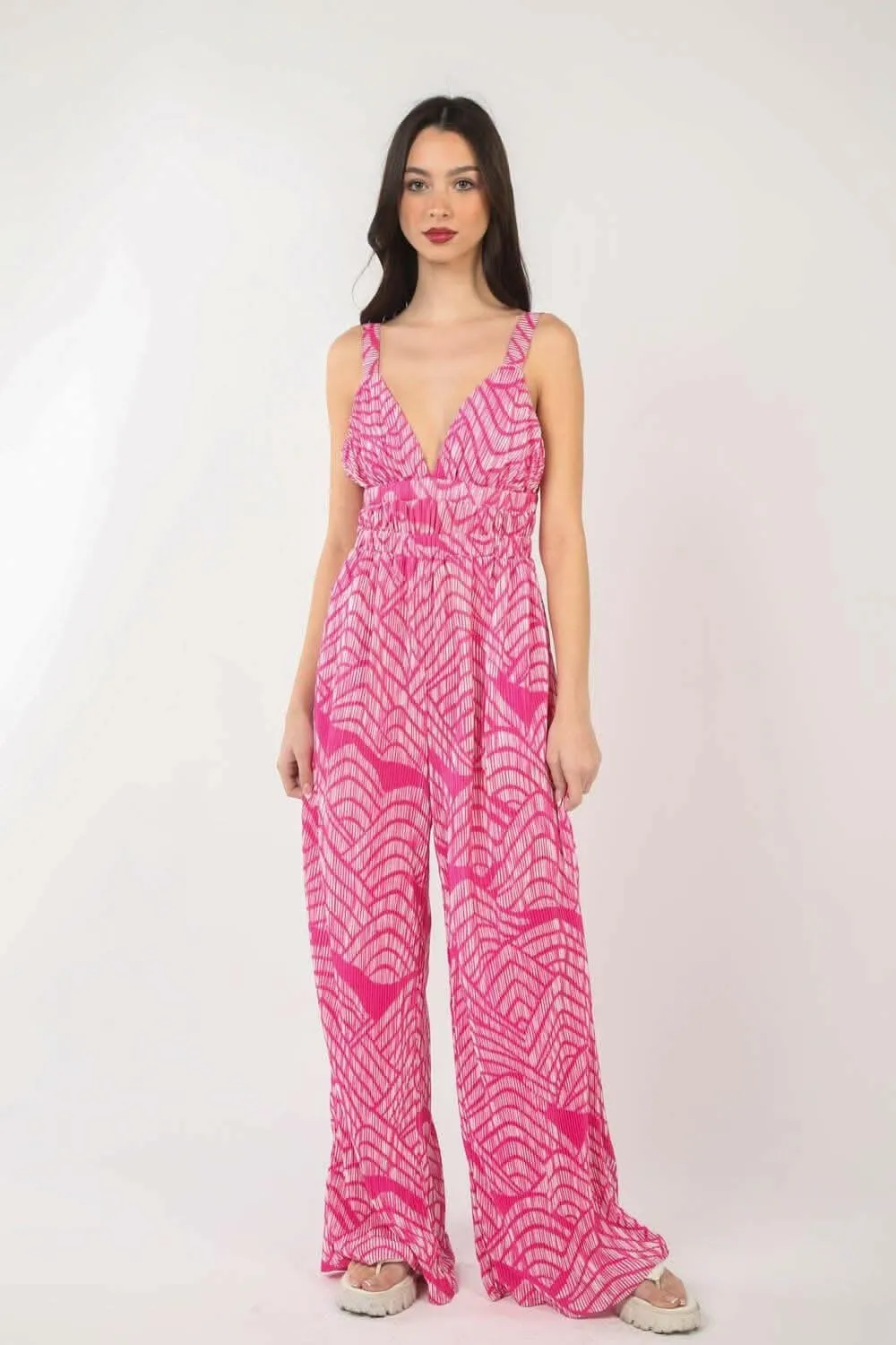 Printed Pattern Wide Leg Jumpsuit with Sleeveless Style