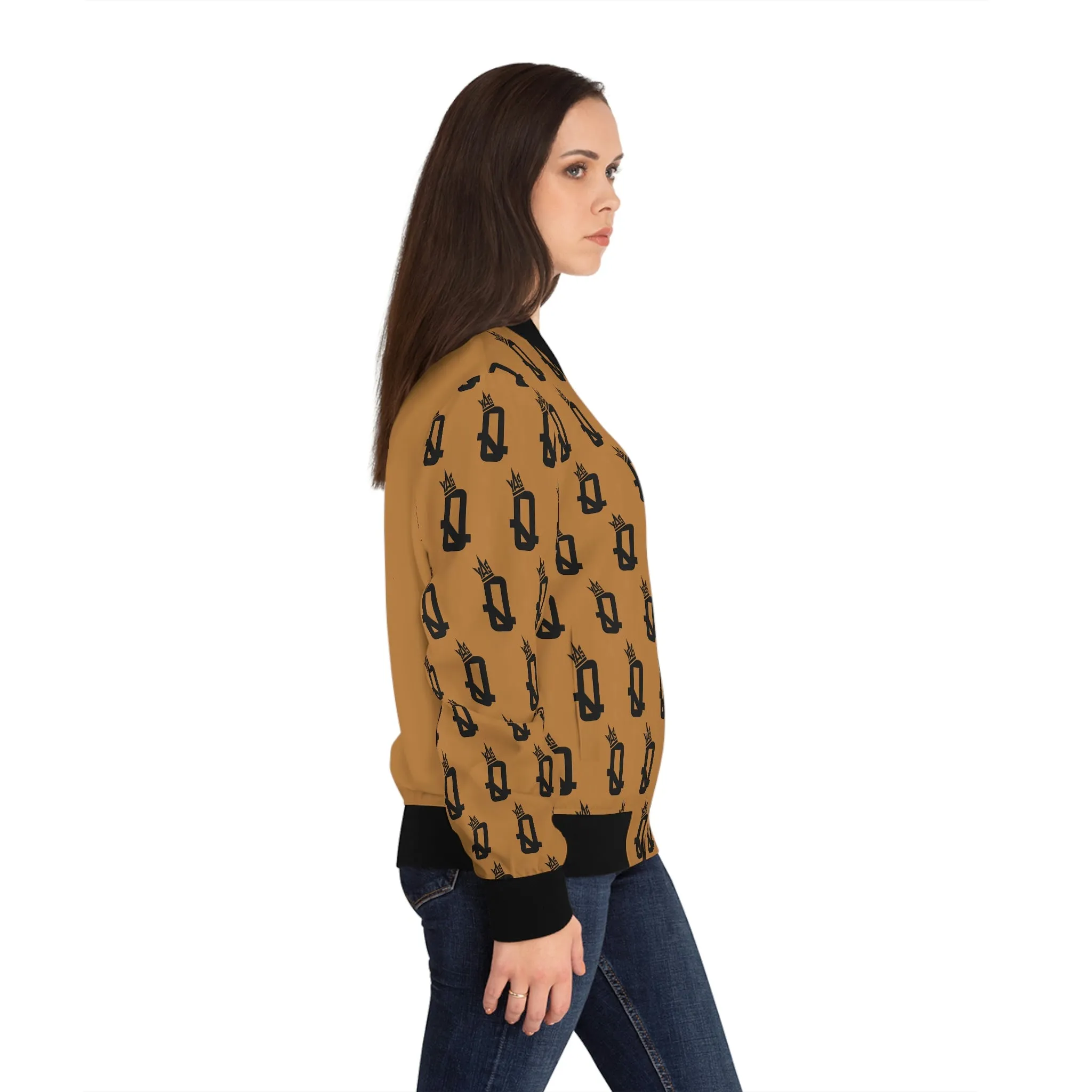 "Empowered and Bold" YAS Q King Lion Fitted Bomber Jacket (TAN)