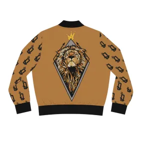 "Empowered and Bold" YAS Q King Lion Fitted Bomber Jacket (TAN)