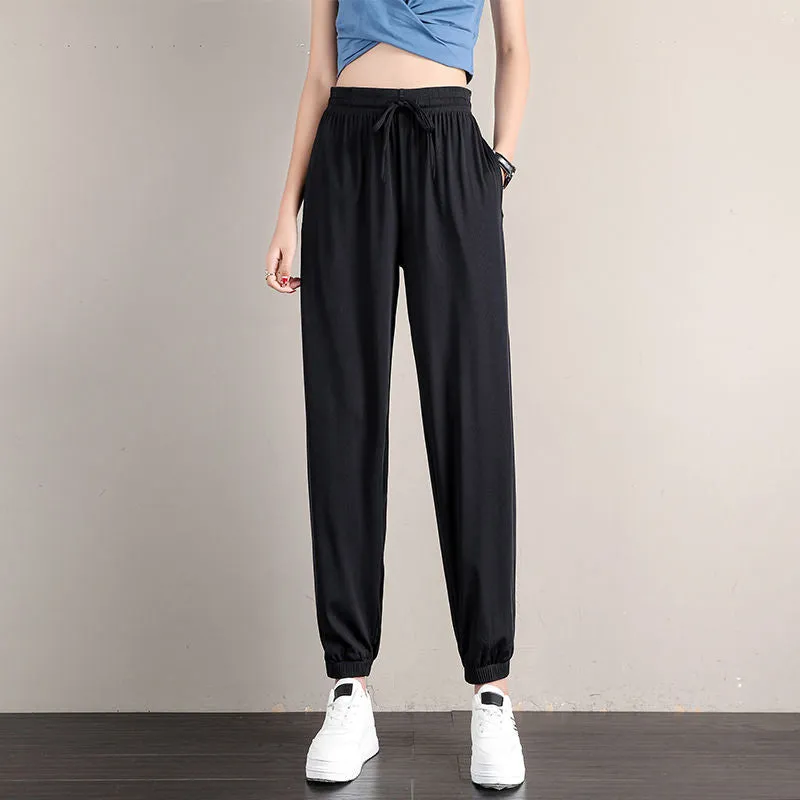 Sporty Pants Women Loose Jogger Summer Thin Casual Inner Drape Slim-Look Wide Leg Lantern Pants