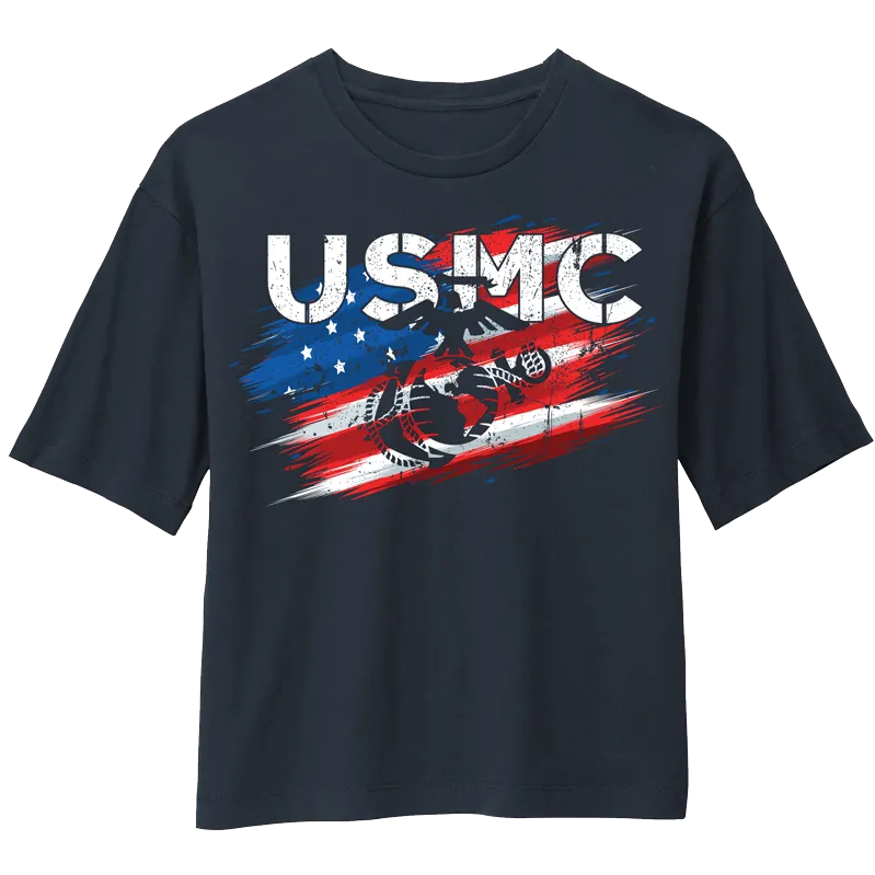 STENCIL FLAG Ladies USMC Boxy T-Shirt