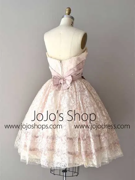 Strapless Vintage Style Short Lace Formal Dress with Bows DV2084
