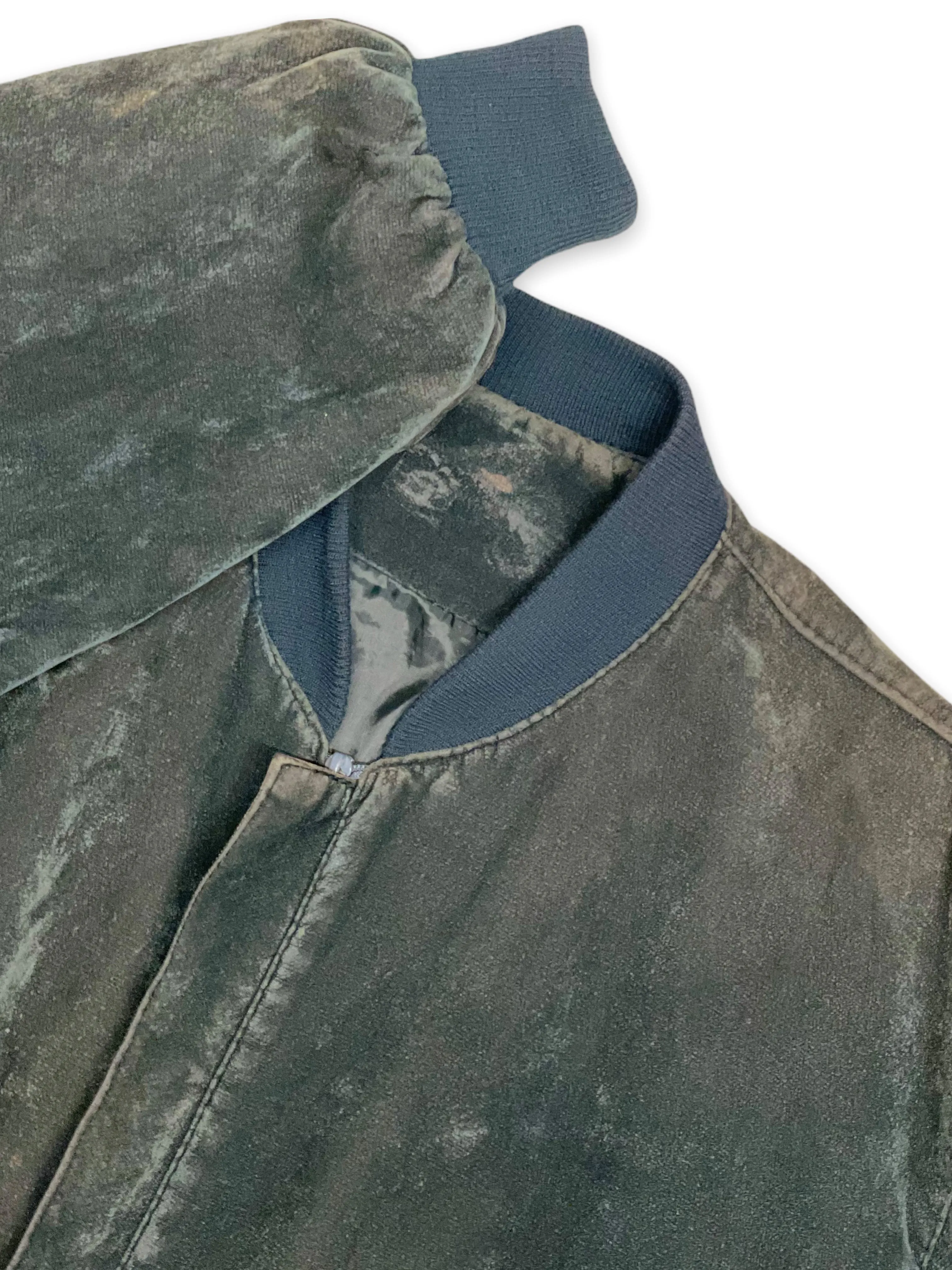 VINTAGE : GREEN VELVET BOMBER JACKET : M