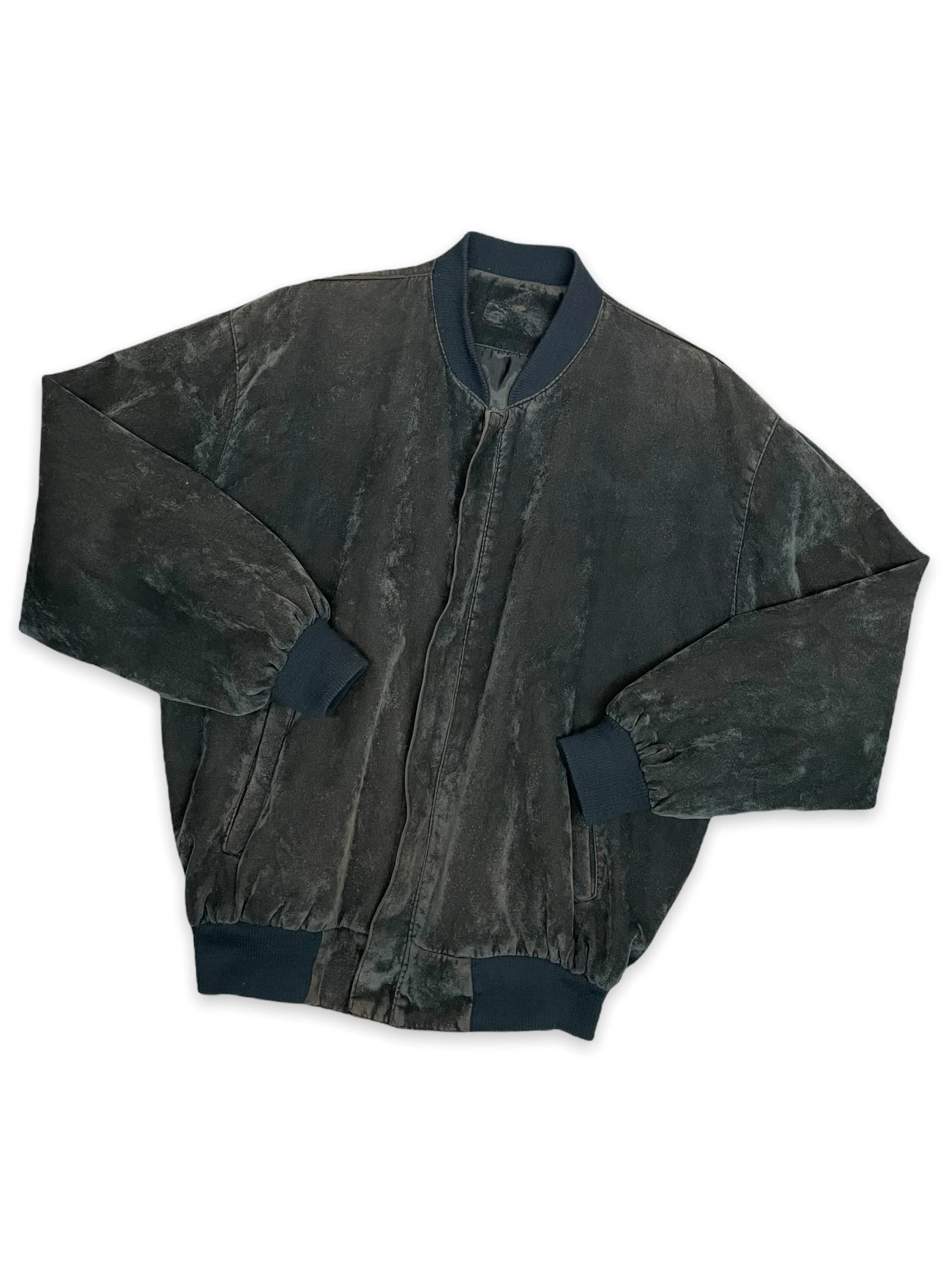 VINTAGE : GREEN VELVET BOMBER JACKET : M