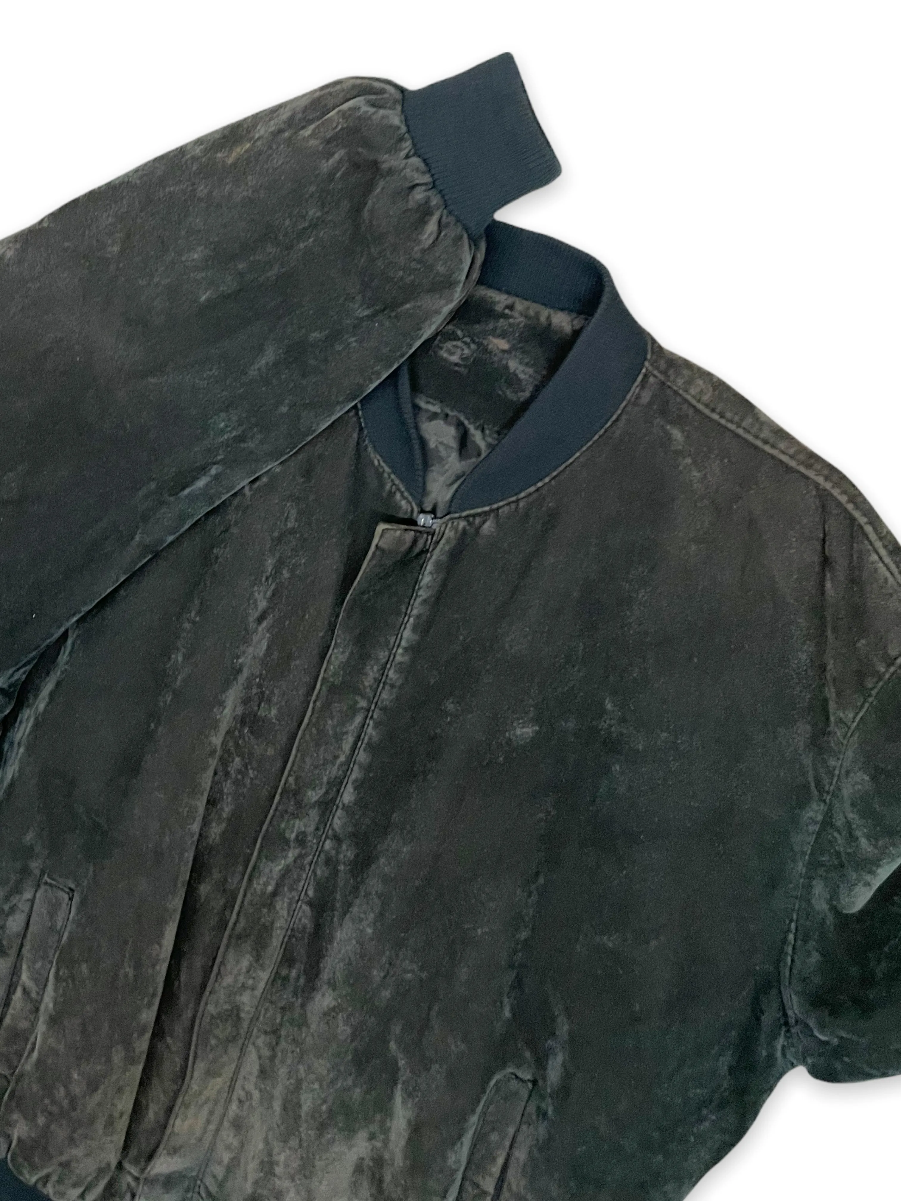 VINTAGE : GREEN VELVET BOMBER JACKET : M