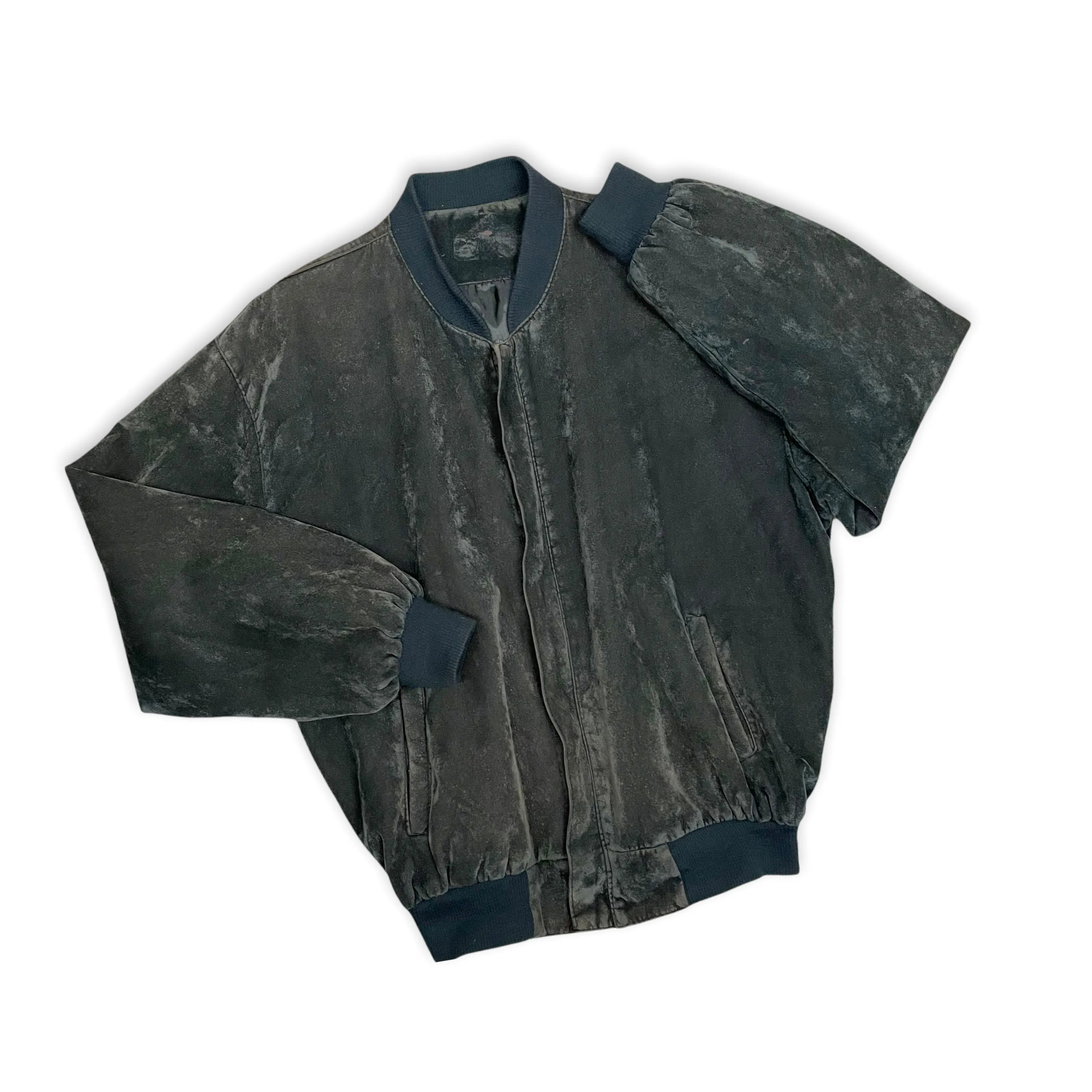 VINTAGE : GREEN VELVET BOMBER JACKET : M