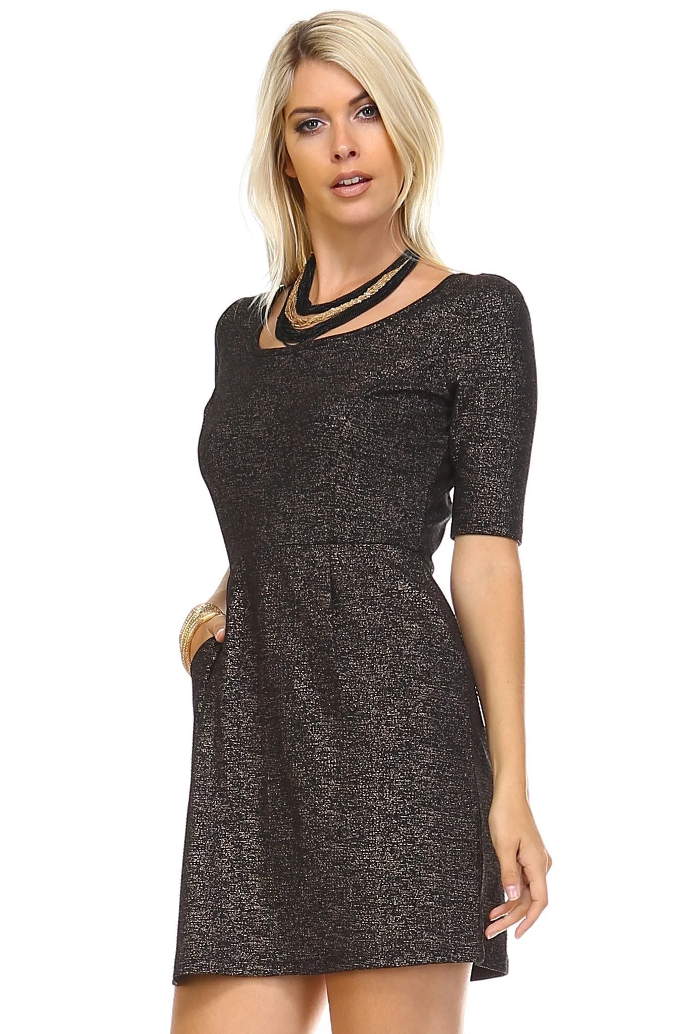 Women's Bronze Knit Zip Back Shift Dress